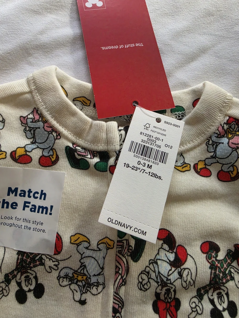 Old Navy Cream Mickey & Friends Zip Footed One-Piece